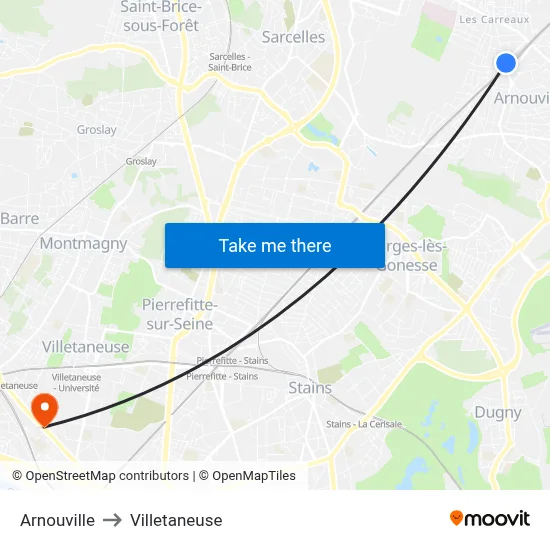 Arnouville to Villetaneuse map