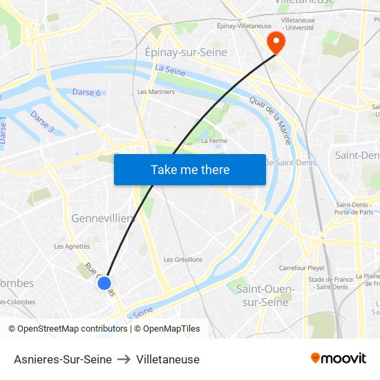 Asnieres-Sur-Seine to Villetaneuse map