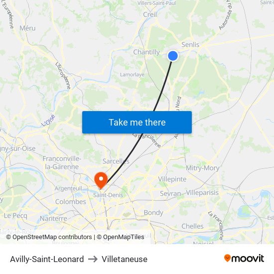 Avilly-Saint-Leonard to Villetaneuse map