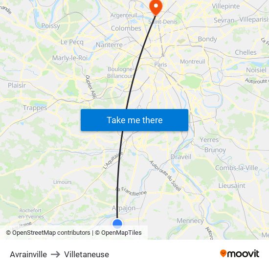 Avrainville to Villetaneuse map