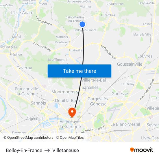 Belloy-En-France to Villetaneuse map
