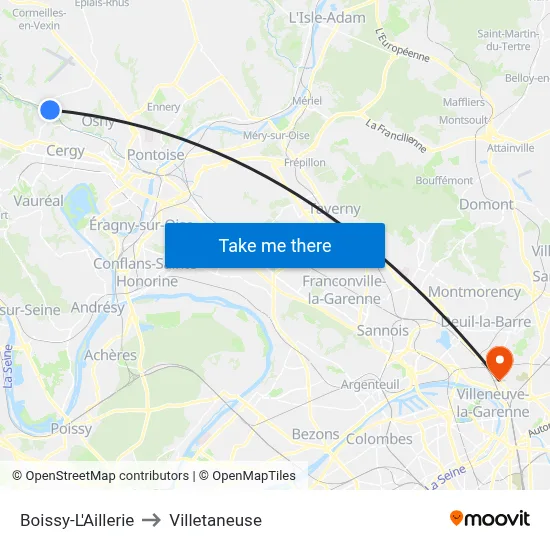 Boissy-L'Aillerie to Villetaneuse map