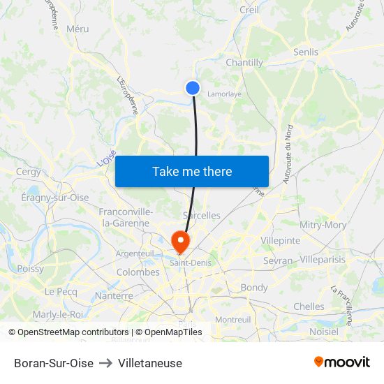 Boran-Sur-Oise to Villetaneuse map