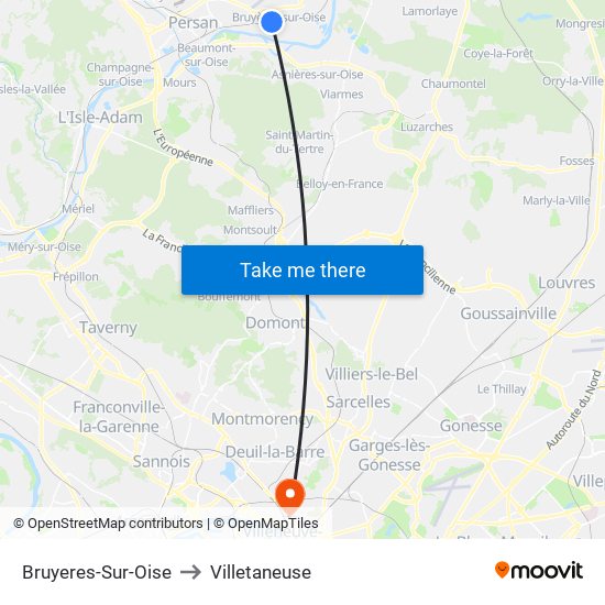 Bruyeres-Sur-Oise to Villetaneuse map