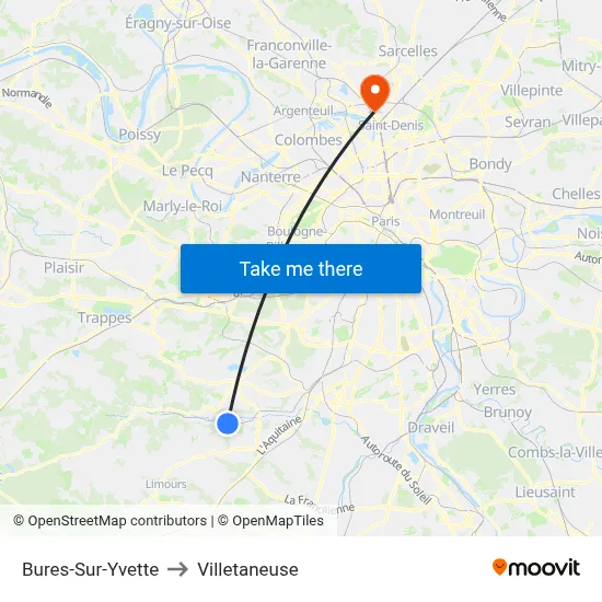 Bures-Sur-Yvette to Villetaneuse map