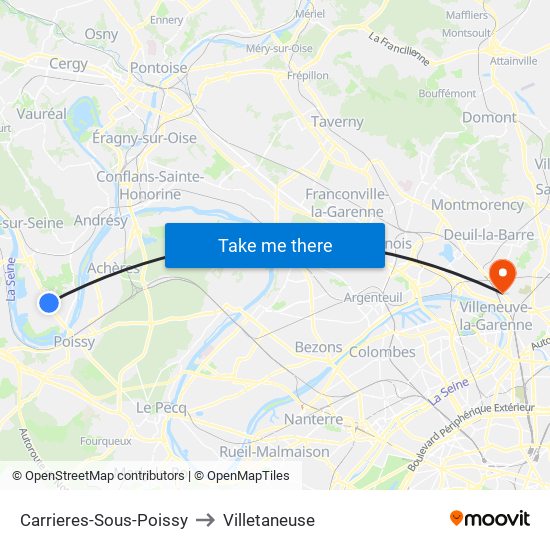 Carrieres-Sous-Poissy to Villetaneuse map