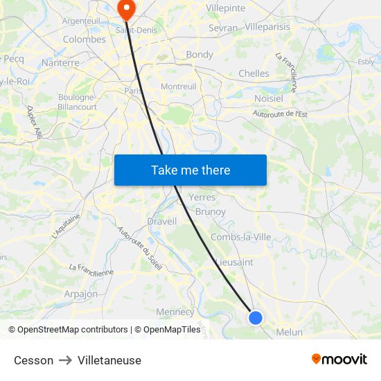 Cesson to Villetaneuse map