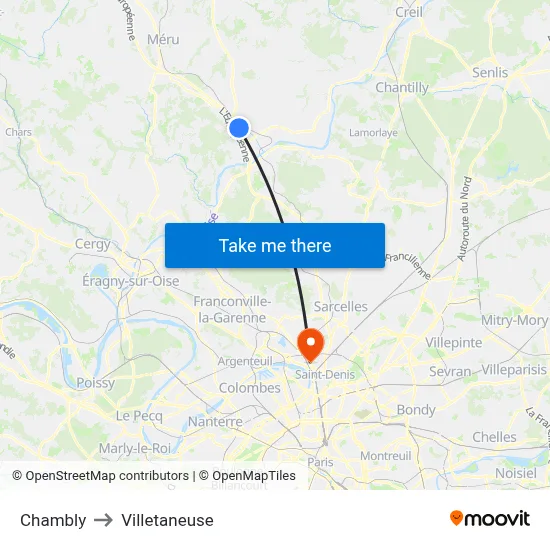 Chambly to Villetaneuse map