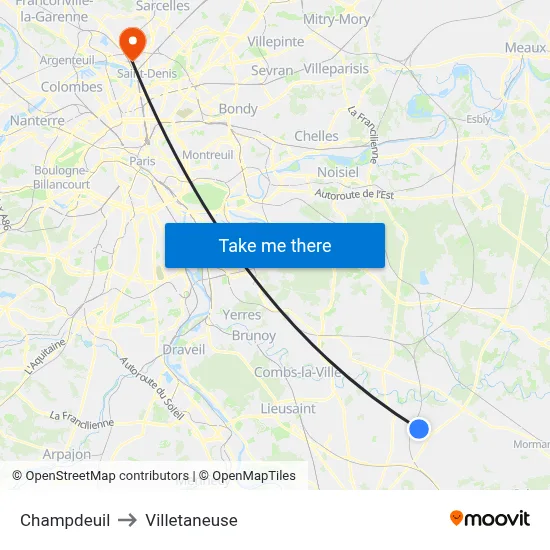 Champdeuil to Villetaneuse map