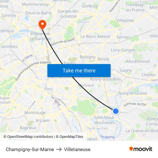 Champigny-Sur-Marne to Villetaneuse map