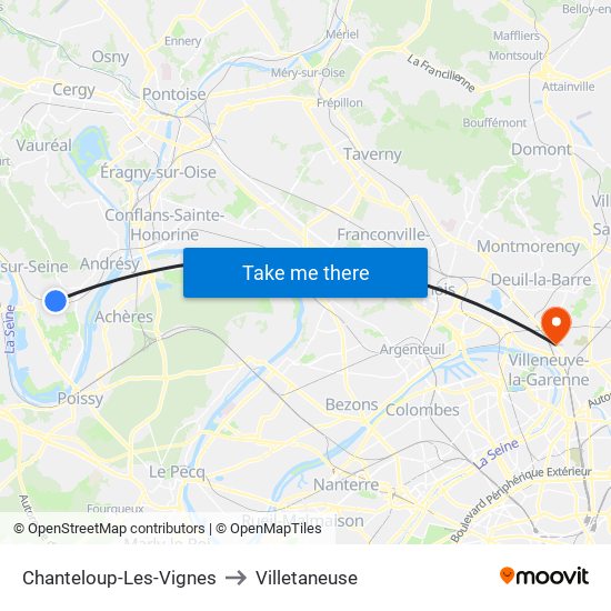 Chanteloup-Les-Vignes to Villetaneuse map