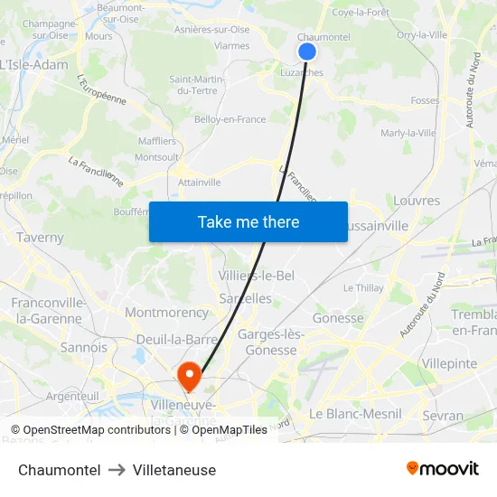 Chaumontel to Villetaneuse map
