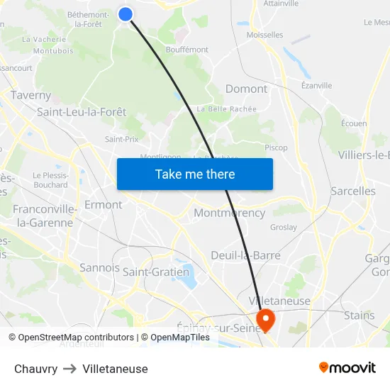 Chauvry to Villetaneuse map