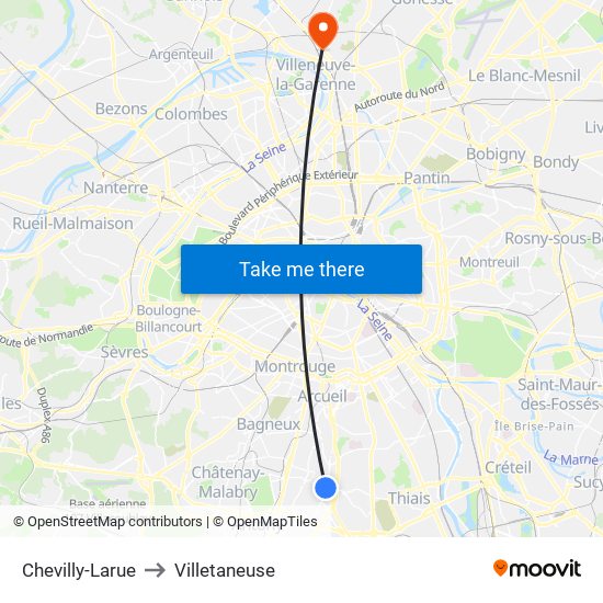 Chevilly-Larue to Villetaneuse map