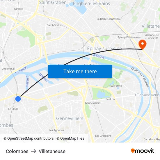 Colombes to Villetaneuse map