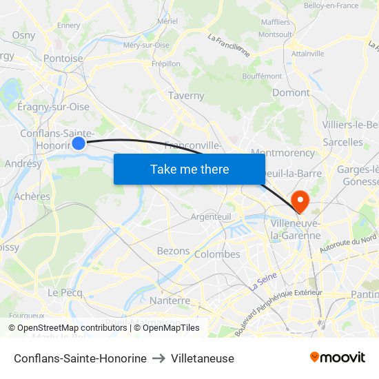 Conflans-Sainte-Honorine to Villetaneuse map