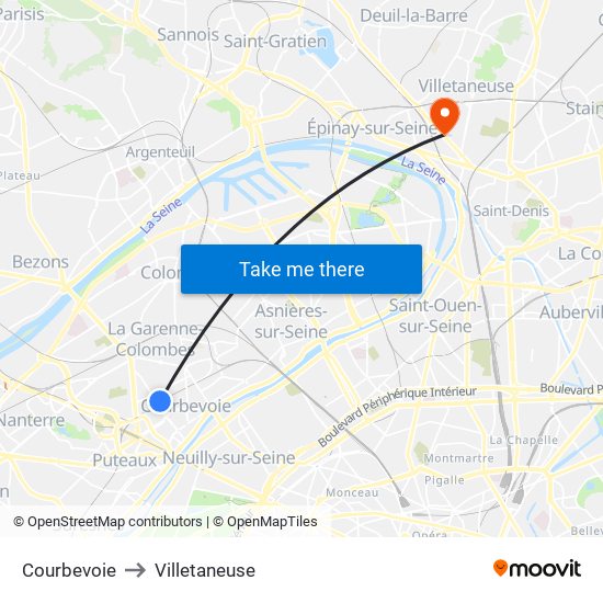 Courbevoie to Villetaneuse map