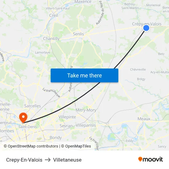 Crepy-En-Valois to Villetaneuse map
