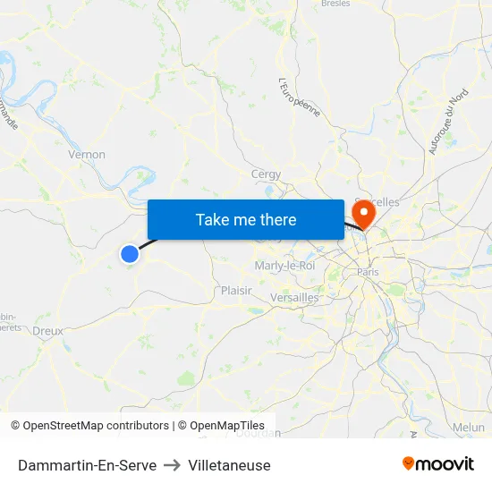 Dammartin-En-Serve to Villetaneuse map