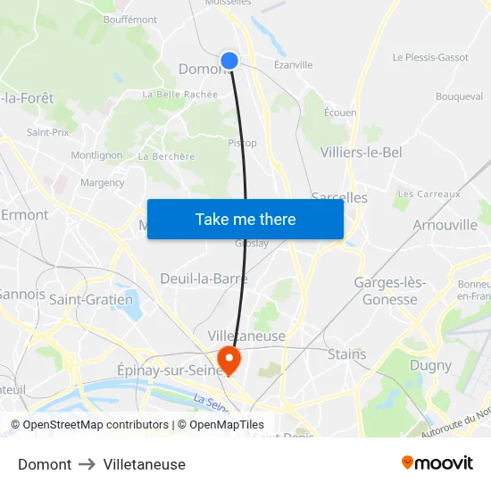 Domont to Villetaneuse map