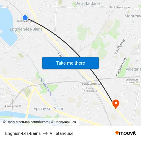 Enghien-Les-Bains to Villetaneuse map
