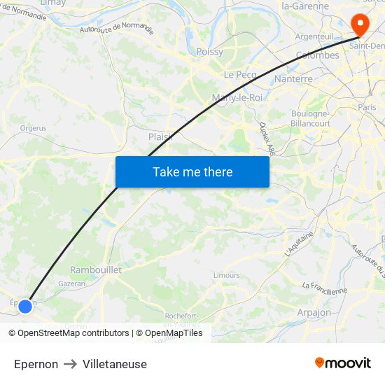 Epernon to Villetaneuse map