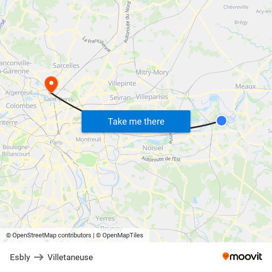 Esbly to Villetaneuse map