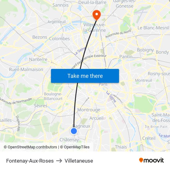 Fontenay-Aux-Roses to Villetaneuse map