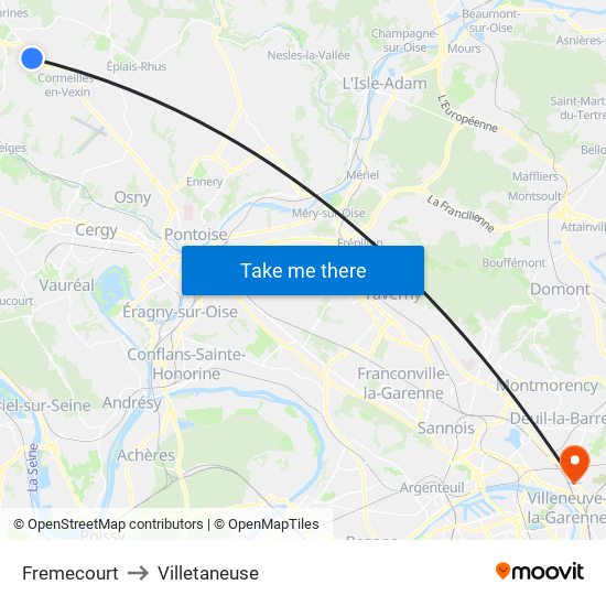 Fremecourt to Villetaneuse map