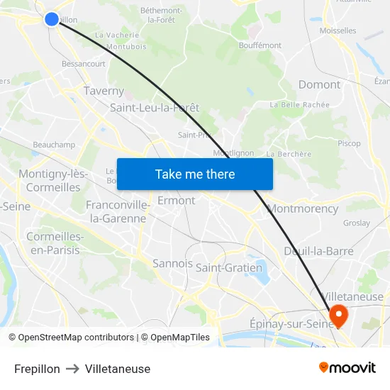 Frepillon to Villetaneuse map