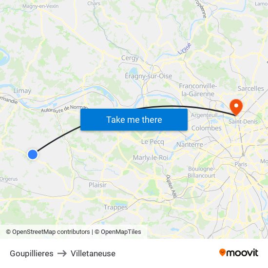 Goupillieres to Villetaneuse map