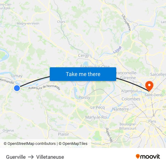 Guerville to Villetaneuse map