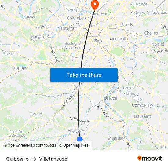 Guibeville to Villetaneuse map