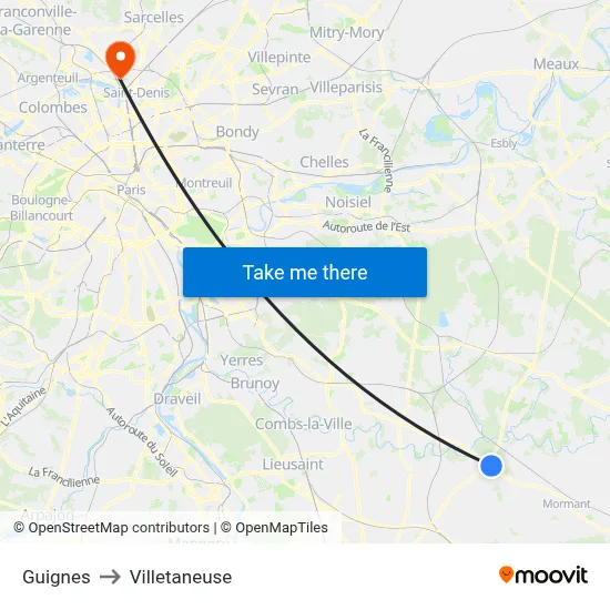 Guignes to Villetaneuse map