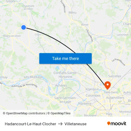 Hadancourt-Le-Haut-Clocher to Villetaneuse map