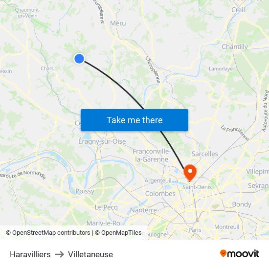 Haravilliers to Villetaneuse map