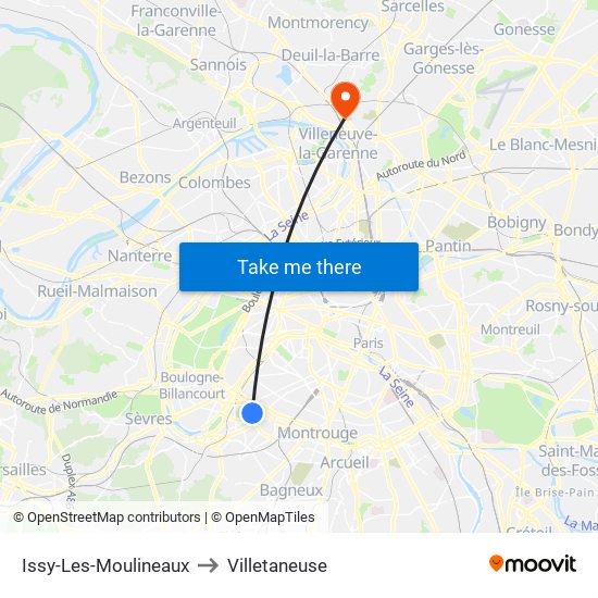 Issy-Les-Moulineaux to Villetaneuse map