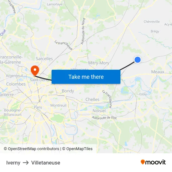 Iverny to Villetaneuse map