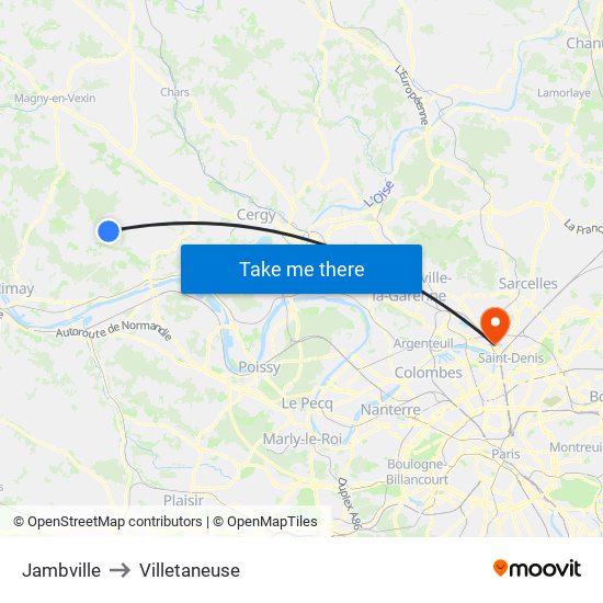 Jambville to Villetaneuse map