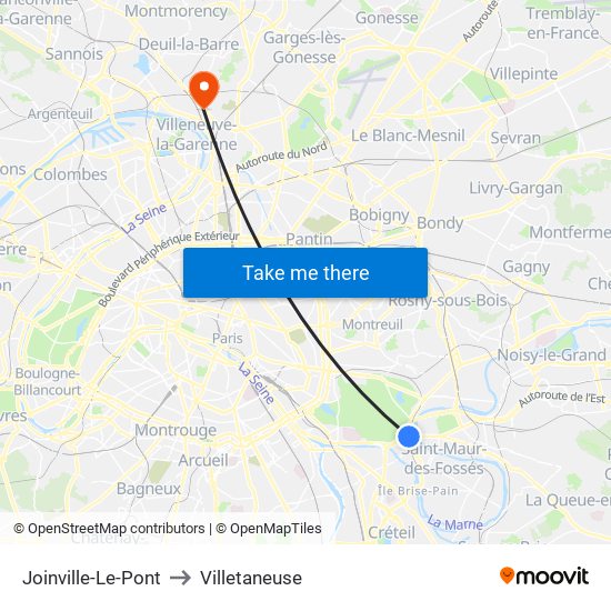 Joinville-Le-Pont to Villetaneuse map