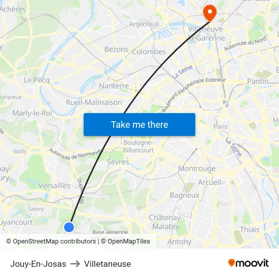 Jouy-En-Josas to Villetaneuse map