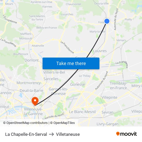 La Chapelle-En-Serval to Villetaneuse map