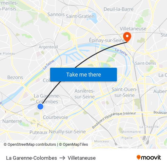 La Garenne-Colombes to Villetaneuse map