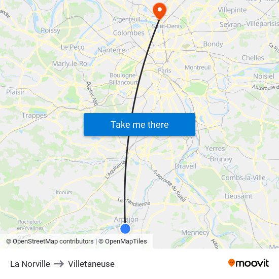 La Norville to Villetaneuse map