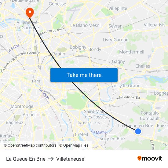 La Queue-En-Brie to Villetaneuse map