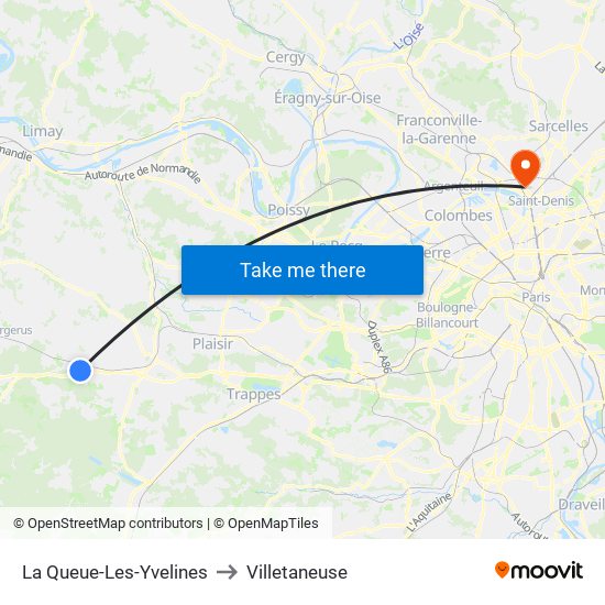 La Queue-Les-Yvelines to Villetaneuse map