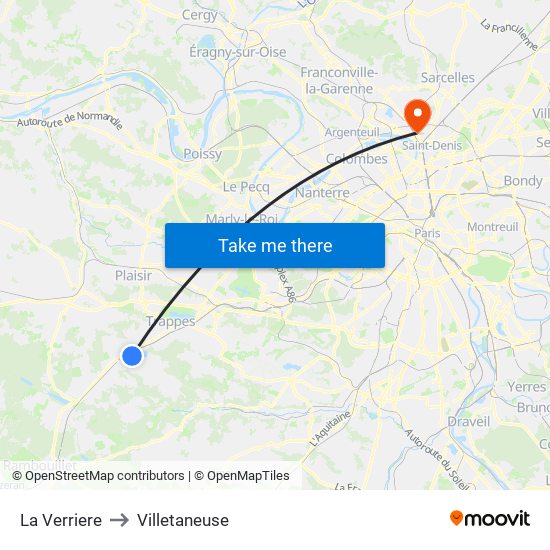 La Verriere to Villetaneuse map
