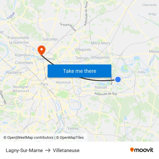 Lagny-Sur-Marne to Villetaneuse map