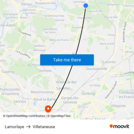 Lamorlaye to Villetaneuse map