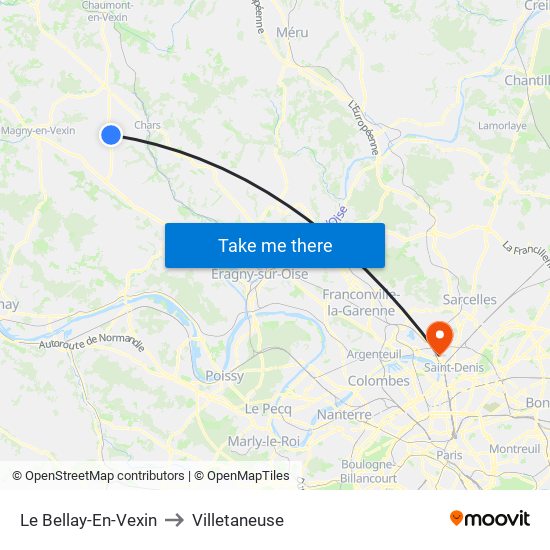 Le Bellay-En-Vexin to Villetaneuse map